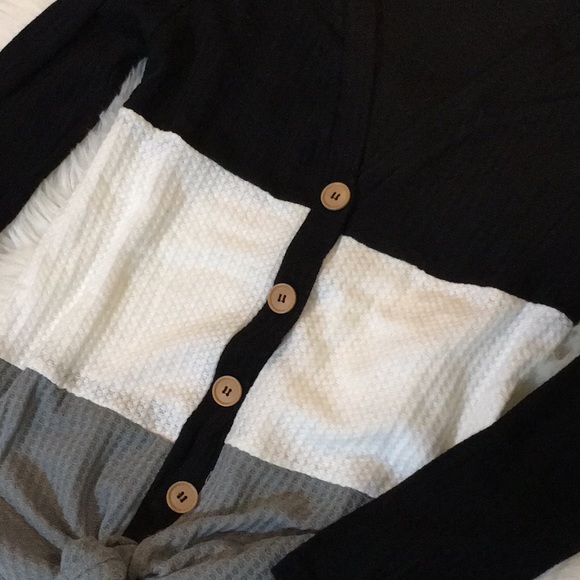 Kendall’s Striped Waffle Front Tie Top - Picture 3 of 4